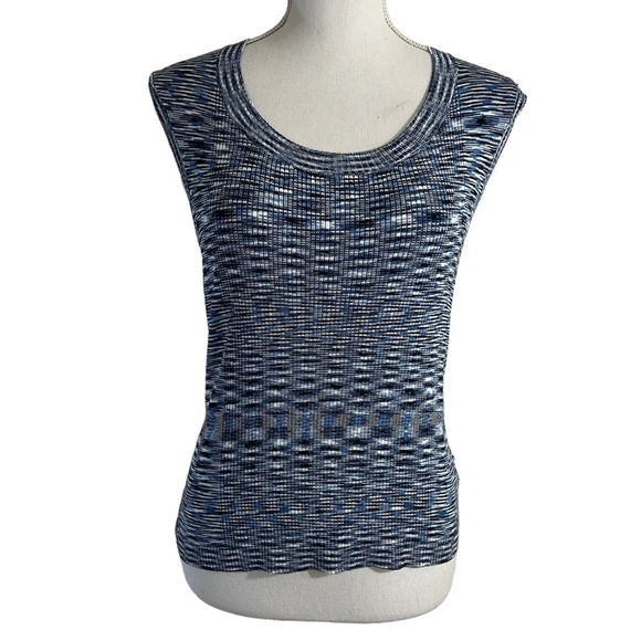 Jones New York Collection Stretch Knit Tank Top Petite Small Blue Black White - Picture 1 of 6